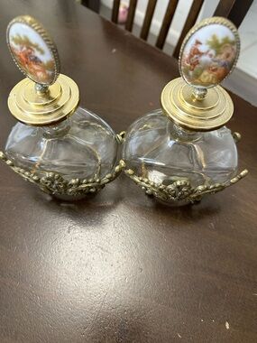 Ornate Gold-Trim Glass Vanity Bottles - Decorative Home Accent
